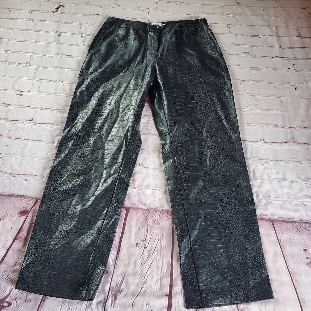Princess Polly Faux Crocodile Leather Pants‎ High-rise Straight Leg Black Size 6
